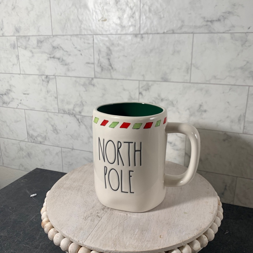 Rae Dunn North Pole Coffee Mug w/ Red & Green Trim Ceramic NEW